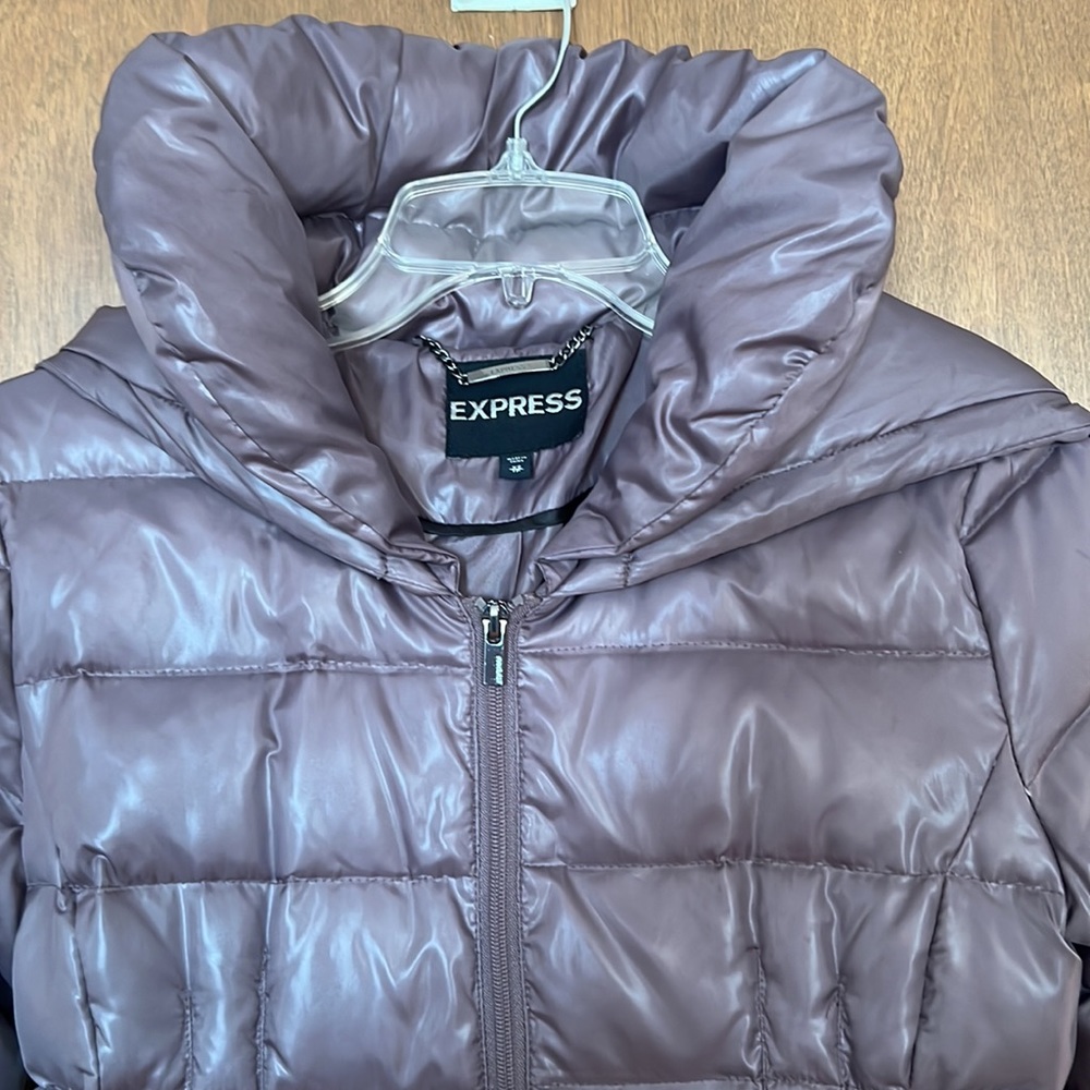 EUC Express Champagne High Shine Hooded Down Coat size XS/TP
